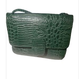 Crocodile forest green crossbody purse/ wallet with mirror.